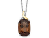 5.80 Carat (ctw) Smokey Quartz Pendant Necklace in Sterling Silver with 14K Gold Accents